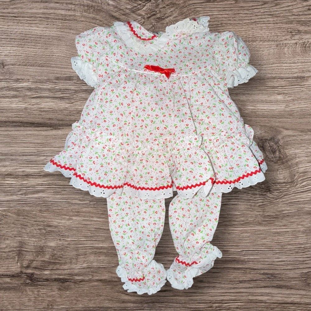 Vintage RARE Bryan Baby Girls 2PC Lace Floral Ruffle Outfit Set MINT CONDITION